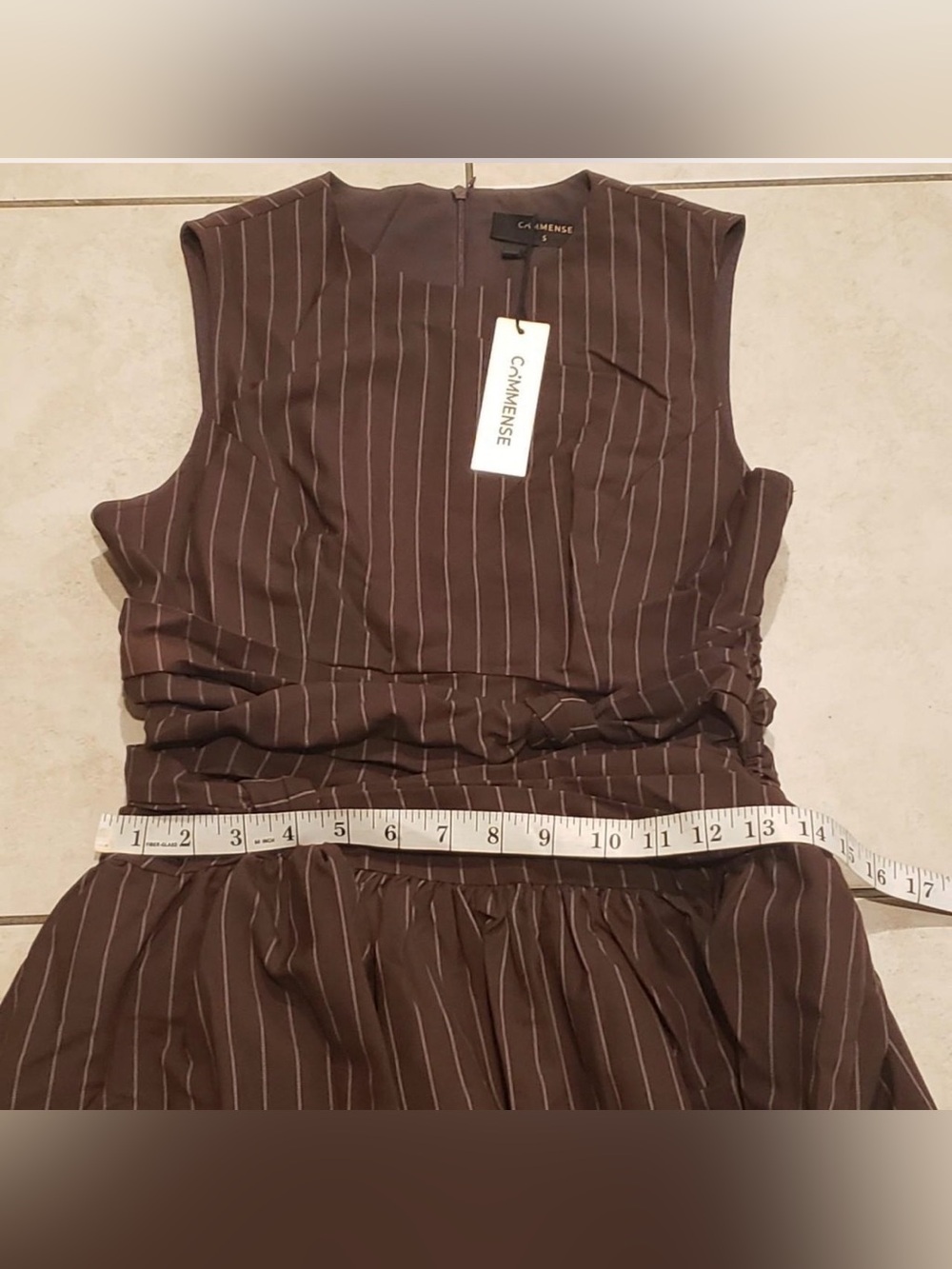 Commense Cotton Blend Striped Ruched Sleeveless Maxi Dress - Picture 7 of 7
